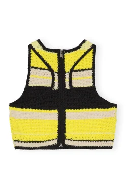 Clearance GANNI Gehakeltes Racerback-Bikinioberteil Golden Kiwi