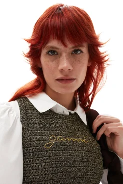 Discount GANNI Gehakeltes Racerback-Oberteil Black/Gold