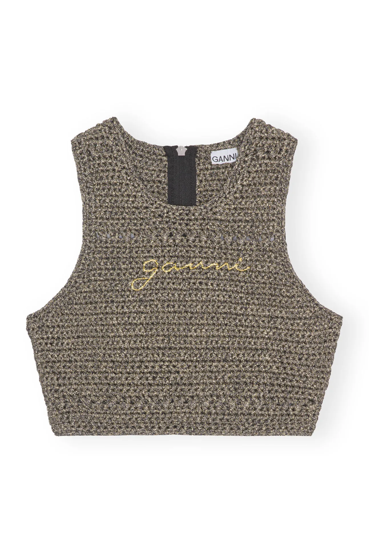 Discount GANNI Gehakeltes Racerback-Oberteil Black/Gold