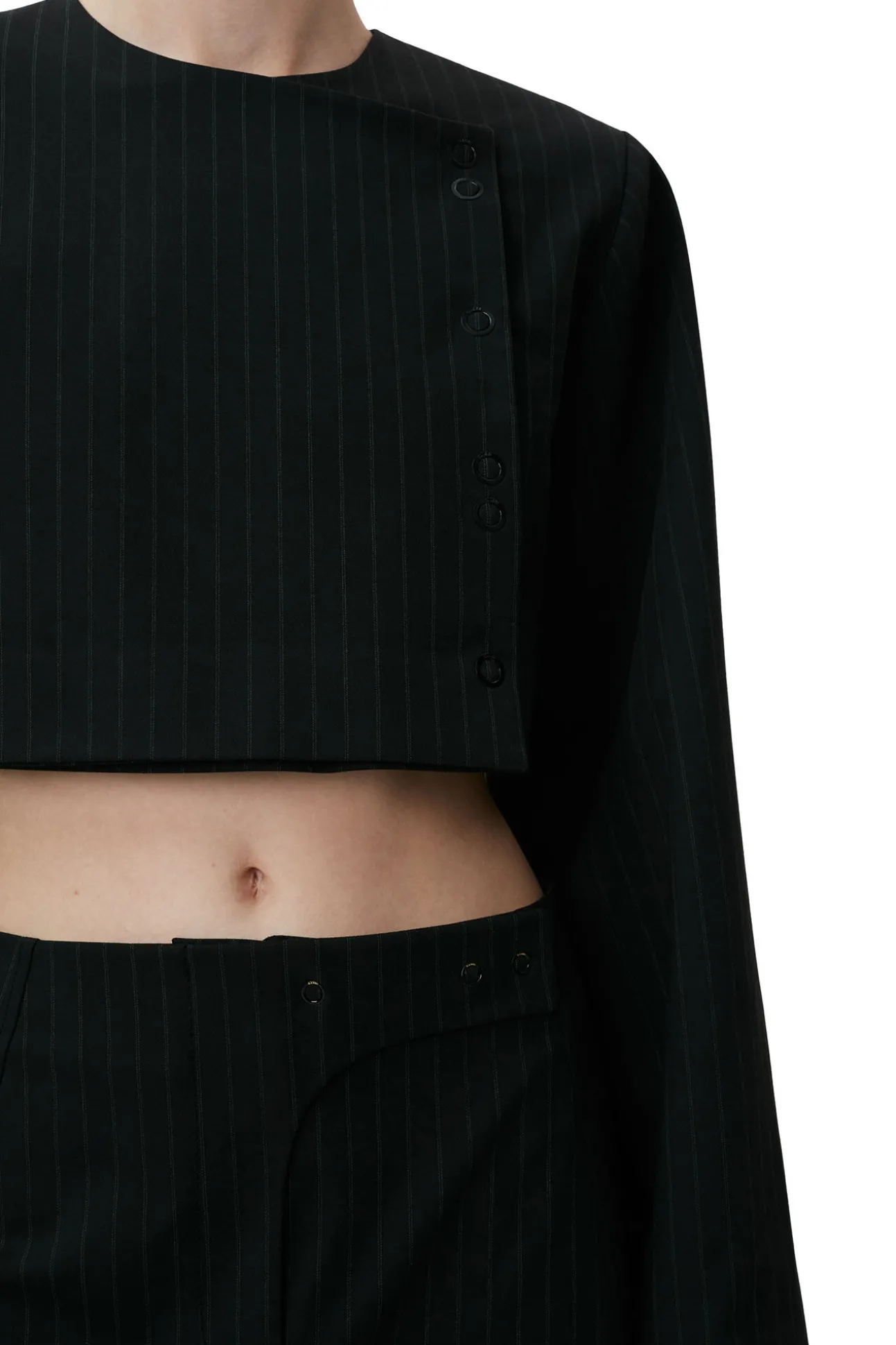 Discount GANNI Gekurzter Gestreifter Blazer Black