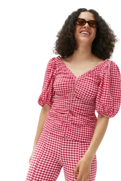 Online GANNI Geraffte Bluse Aus Seersucker Mit V-Ausschnitt Love Potion