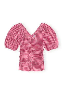 Online GANNI Geraffte Bluse Aus Seersucker Mit V-Ausschnitt Love Potion