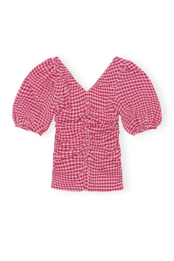 Online GANNI Geraffte Bluse Aus Seersucker Mit V-Ausschnitt Love Potion