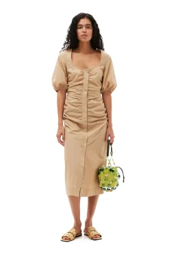Shop GANNI Gerafftes Maxikleid Aus Cotton Poplin Mit Offenem Ausschnitt Curds And Whey