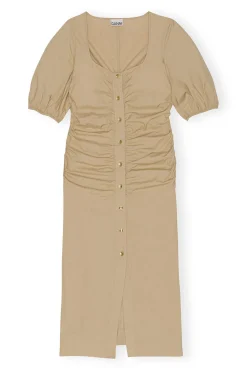 Shop GANNI Gerafftes Maxikleid Aus Cotton Poplin Mit Offenem Ausschnitt Curds And Whey
