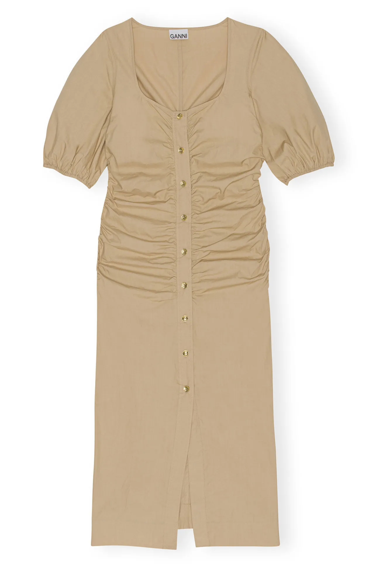 Shop GANNI Gerafftes Maxikleid Aus Cotton Poplin Mit Offenem Ausschnitt Curds And Whey