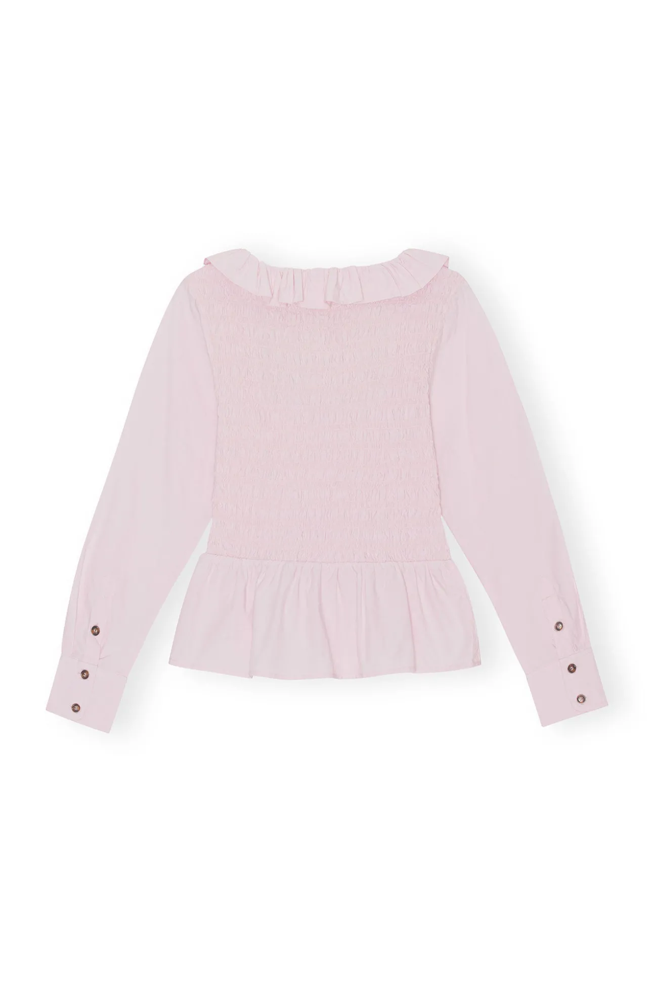 Store GANNI Gesmokte Bluse Mit Offenem Ausschnitt Aus Cotton Poplin Light Lilac