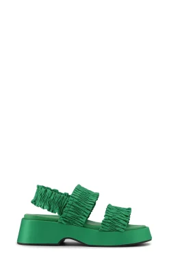 Sale GANNI Gesmokte Flache Sandalen Kelly Green