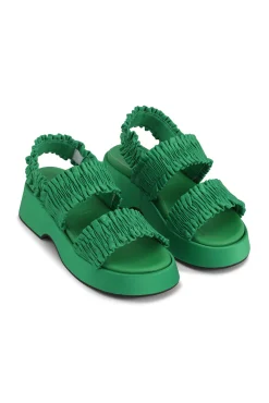 Sale GANNI Gesmokte Flache Sandalen Kelly Green