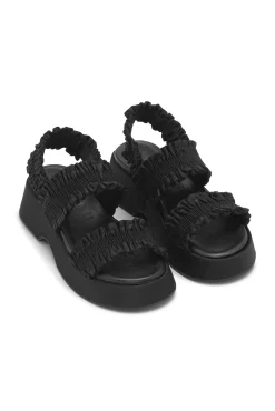 Outlet GANNI Gesmokte Flache Sandalen Black