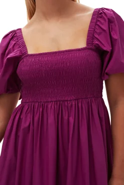 Cheap GANNI Gesmoktes Maxikleid Aus Cotton Poplin Purple Wine