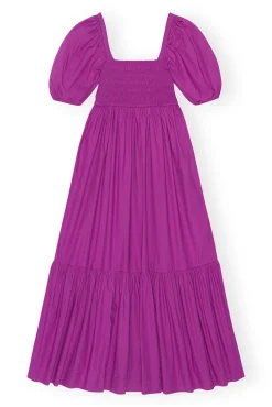 Cheap GANNI Gesmoktes Maxikleid Aus Cotton Poplin Purple Wine