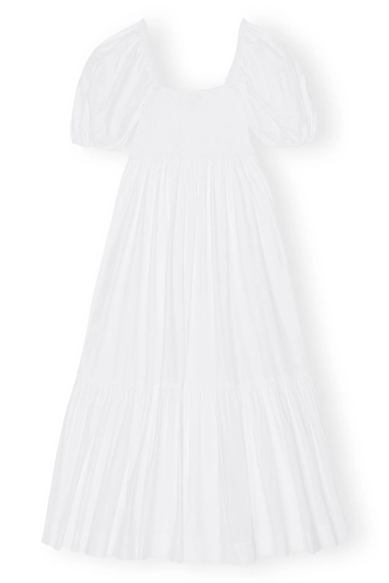 Best GANNI Gesmoktes Maxikleid Aus Cotton Poplin Bright White