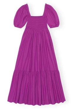 Cheap GANNI Gesmoktes Maxikleid Aus Cotton Poplin Purple Wine