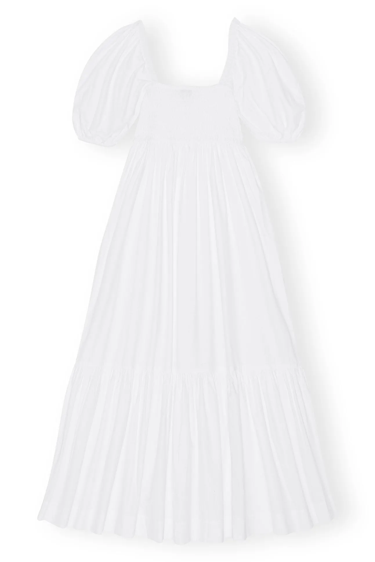 Best GANNI Gesmoktes Maxikleid Aus Cotton Poplin Bright White
