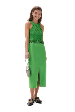 Best Sale GANNI Gesmoktes Maxikleid Aus Satin Classic Green