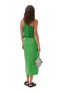 Best Sale GANNI Gesmoktes Maxikleid Aus Satin Classic Green