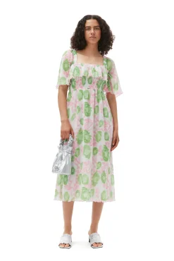 Flash Sale GANNI Gesmoktes Midikleid Aus Plissiertem Georgette Pink Tulle