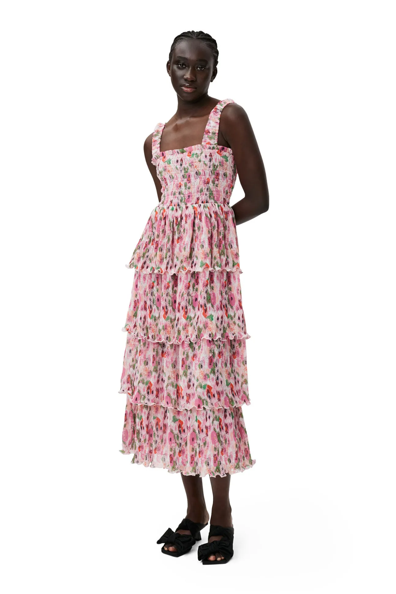 Store GANNI Gesmoktes Midikleid Aus Plissiertem Georgette Sugar Plum