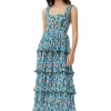 Discount GANNI Gesmoktes Midikleid Aus Plissiertem Georgette Floral Azure Blue
