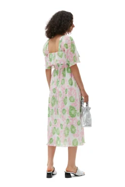 Flash Sale GANNI Gesmoktes Midikleid Aus Plissiertem Georgette Pink Tulle