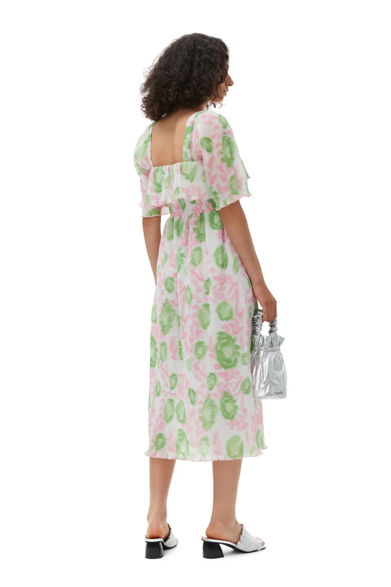 Flash Sale GANNI Gesmoktes Midikleid Aus Plissiertem Georgette Pink Tulle