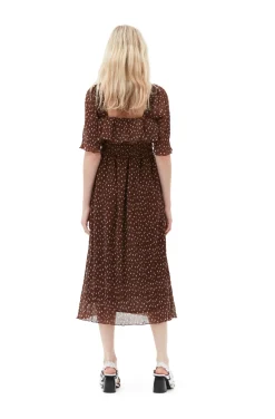 Discount GANNI Gesmoktes Midikleid Aus Plissiertem Georgette Rocky Road