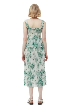 Sale GANNI Gesmoktes Midikleid Aus Plissiertem Georgette Egret