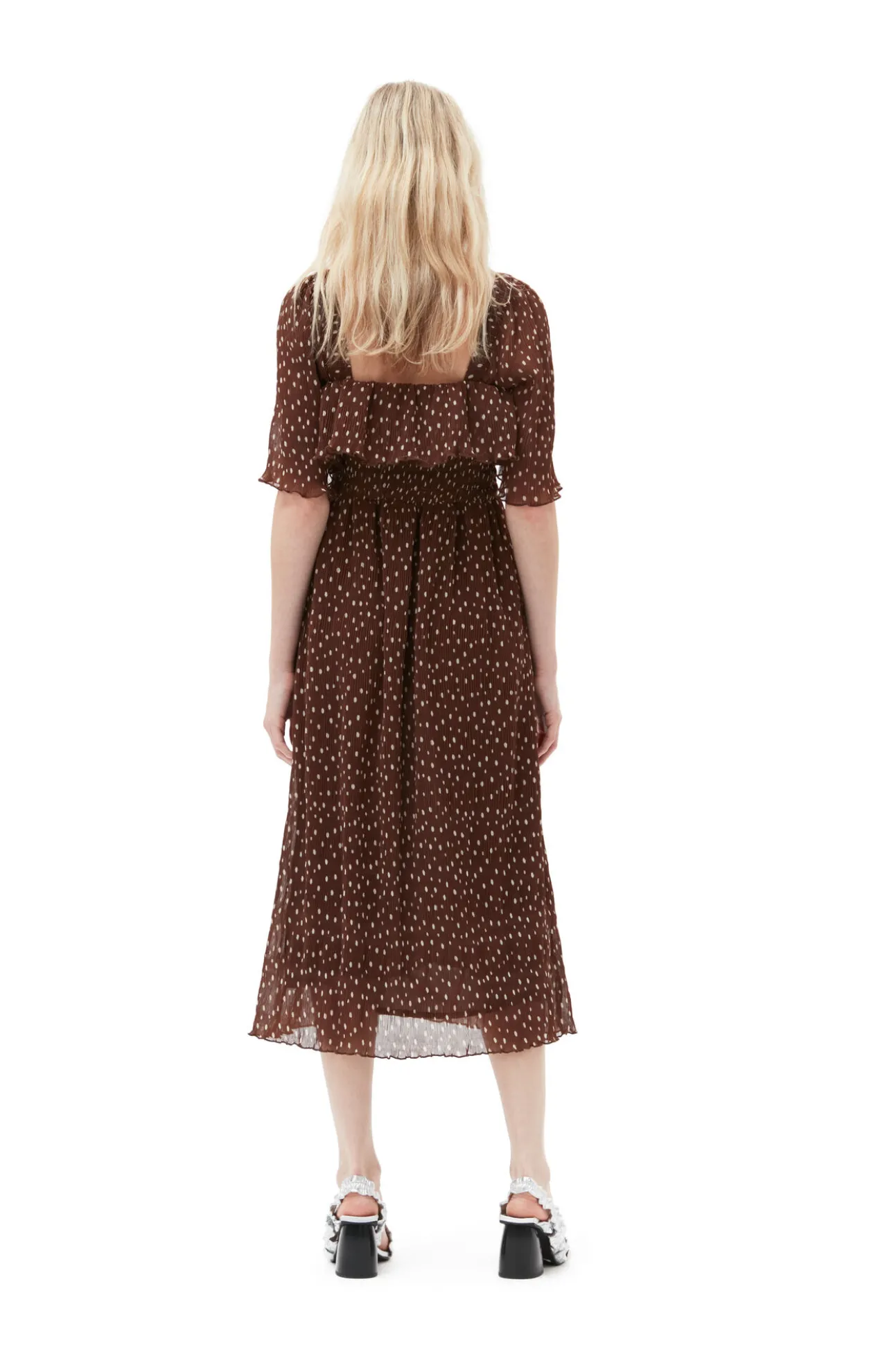 Discount GANNI Gesmoktes Midikleid Aus Plissiertem Georgette Rocky Road