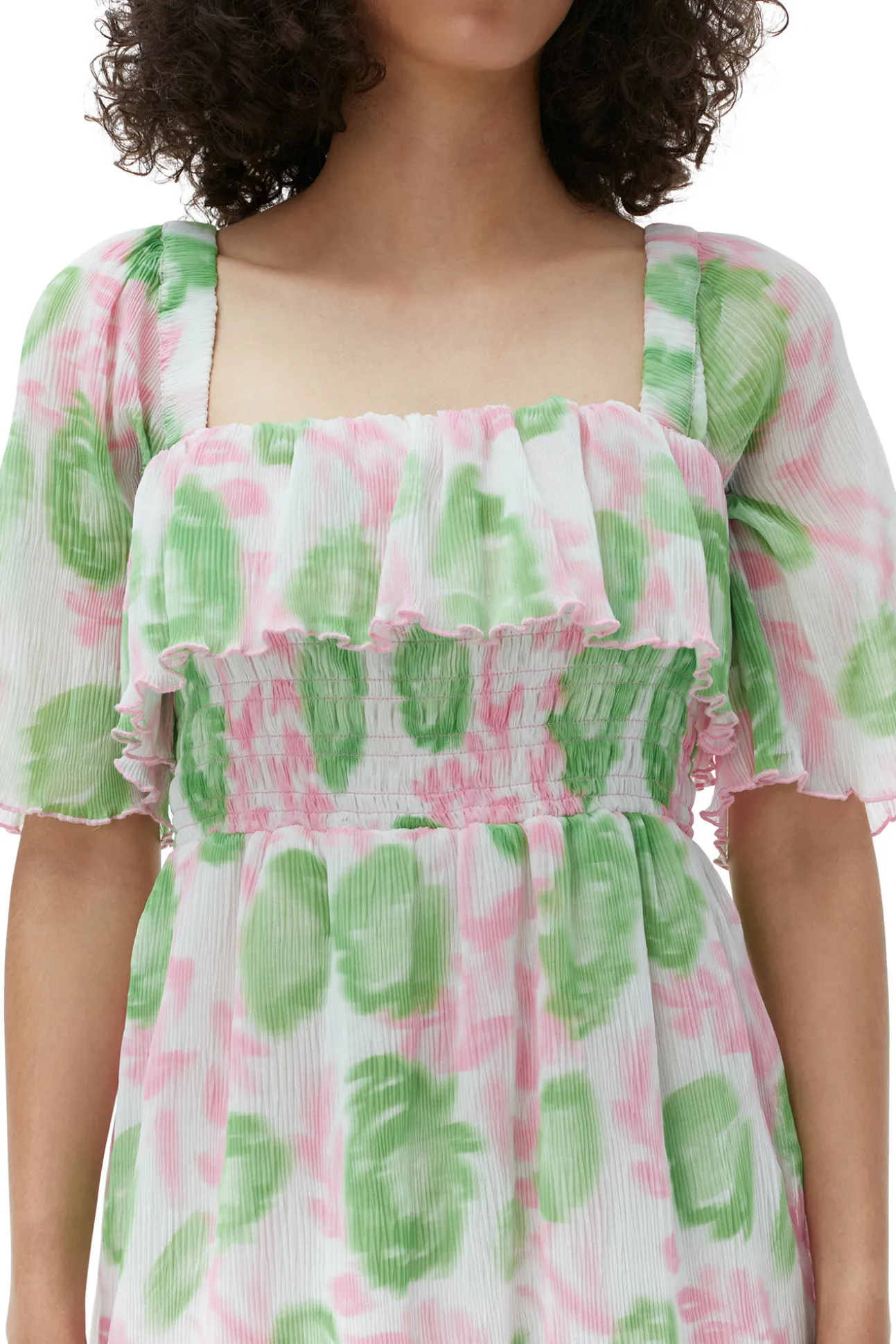 Flash Sale GANNI Gesmoktes Midikleid Aus Plissiertem Georgette Pink Tulle