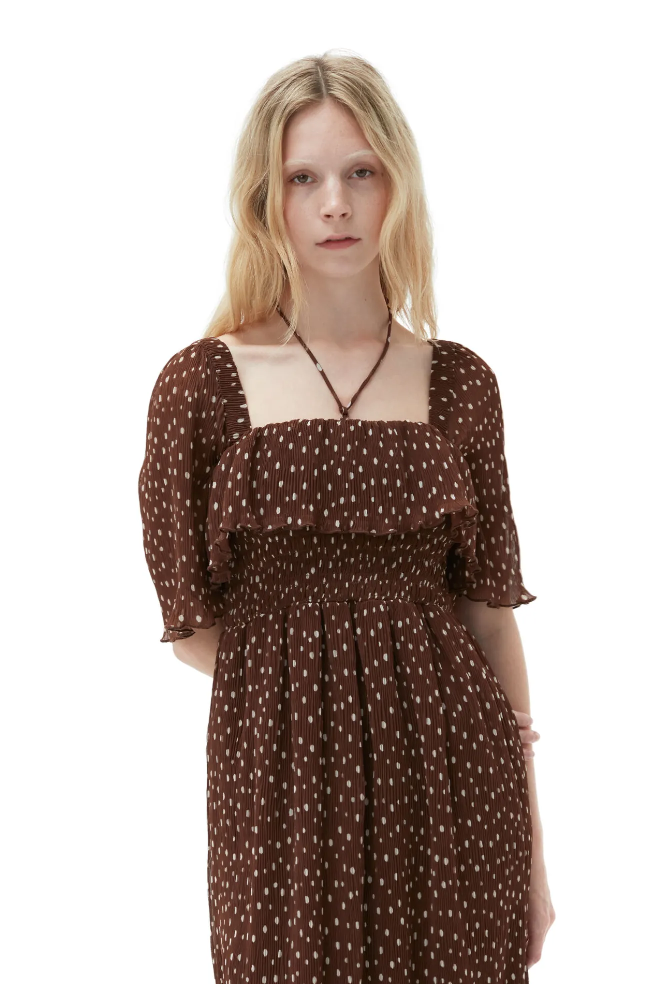 Discount GANNI Gesmoktes Midikleid Aus Plissiertem Georgette Rocky Road
