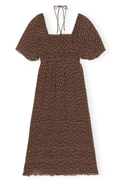 Discount GANNI Gesmoktes Midikleid Aus Plissiertem Georgette Rocky Road