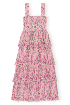 Store GANNI Gesmoktes Midikleid Aus Plissiertem Georgette Sugar Plum