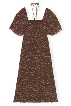 Discount GANNI Gesmoktes Midikleid Aus Plissiertem Georgette Rocky Road