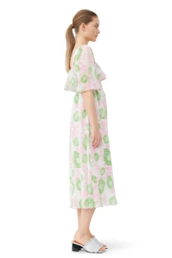 Flash Sale GANNI Gesmoktes Midikleid Aus Plissiertem Georgette Pink Tulle