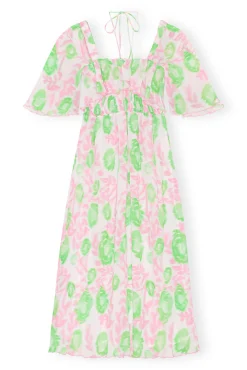 Flash Sale GANNI Gesmoktes Midikleid Aus Plissiertem Georgette Pink Tulle