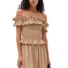 Cheap GANNI Gesmoktes Off-Shoulder-Oberteil Aus Cotton Poplin Curds And Whey