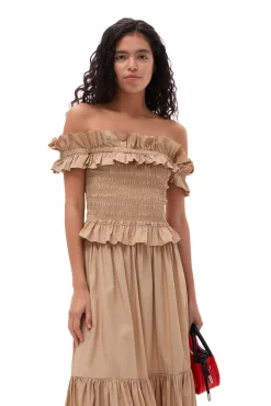 Cheap GANNI Gesmoktes Off-Shoulder-Oberteil Aus Cotton Poplin Curds And Whey