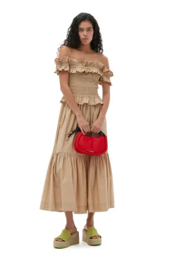 Cheap GANNI Gesmoktes Off-Shoulder-Oberteil Aus Cotton Poplin Curds And Whey
