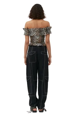 Hot GANNI Gesmoktes Off-Shoulder-Oberteil Im Cropped-Stil Aus Transparentem Voile Almond Milk