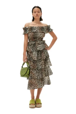 Hot GANNI Gesmoktes Off-Shoulder-Oberteil Im Cropped-Stil Aus Transparentem Voile Almond Milk