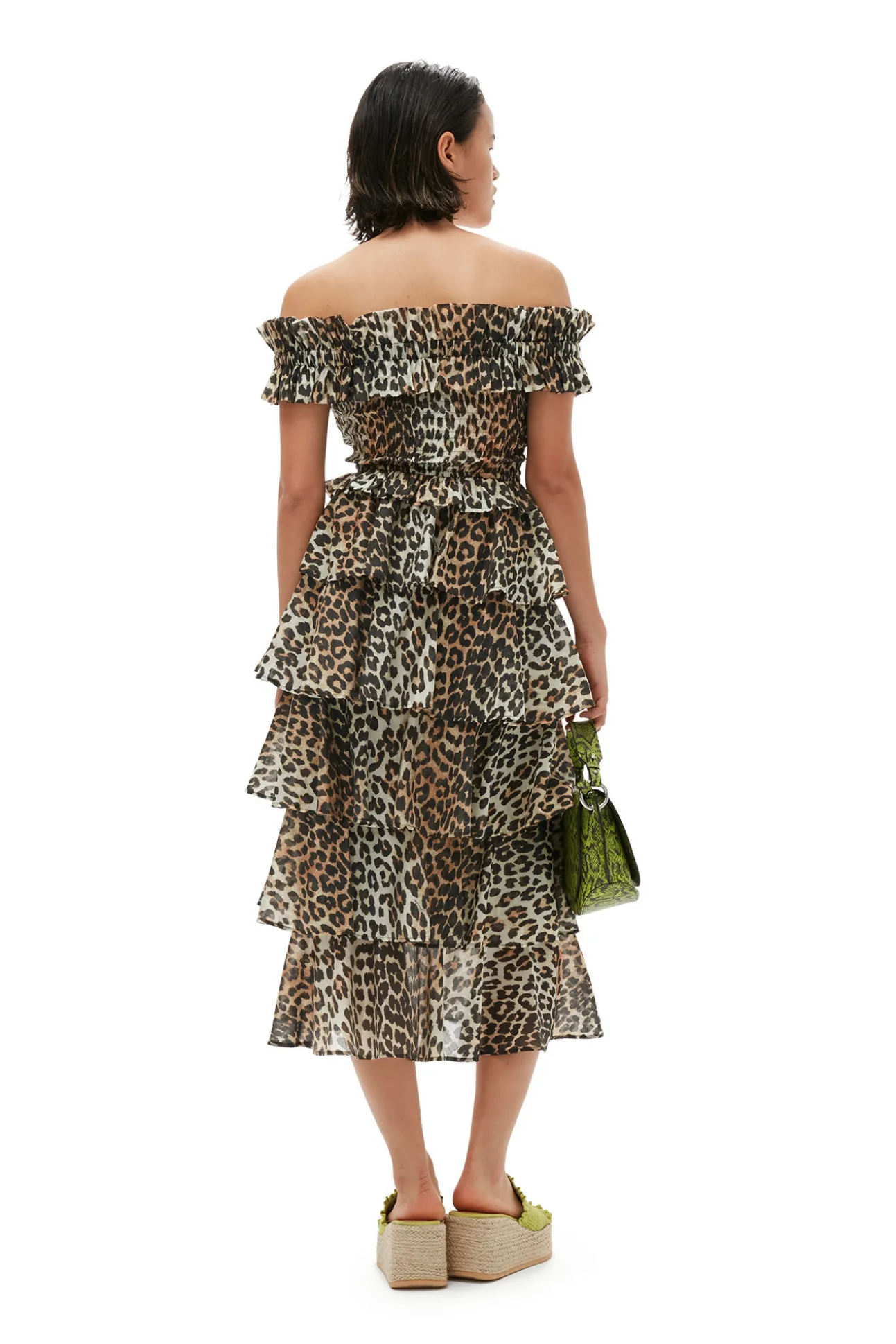 Hot GANNI Gesmoktes Off-Shoulder-Oberteil Im Cropped-Stil Aus Transparentem Voile Almond Milk