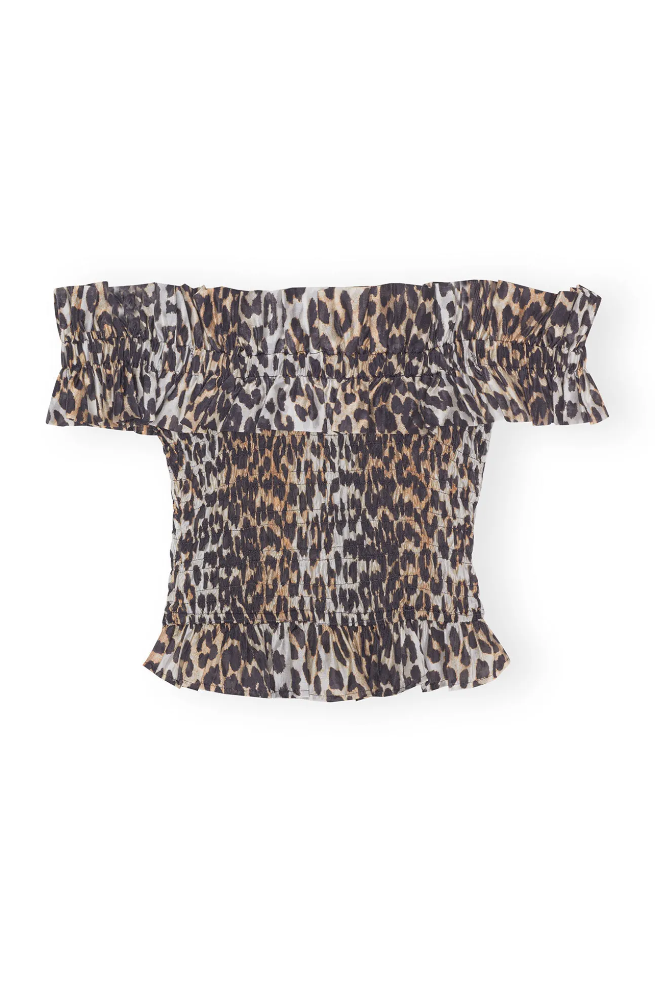 Hot GANNI Gesmoktes Off-Shoulder-Oberteil Im Cropped-Stil Aus Transparentem Voile Almond Milk