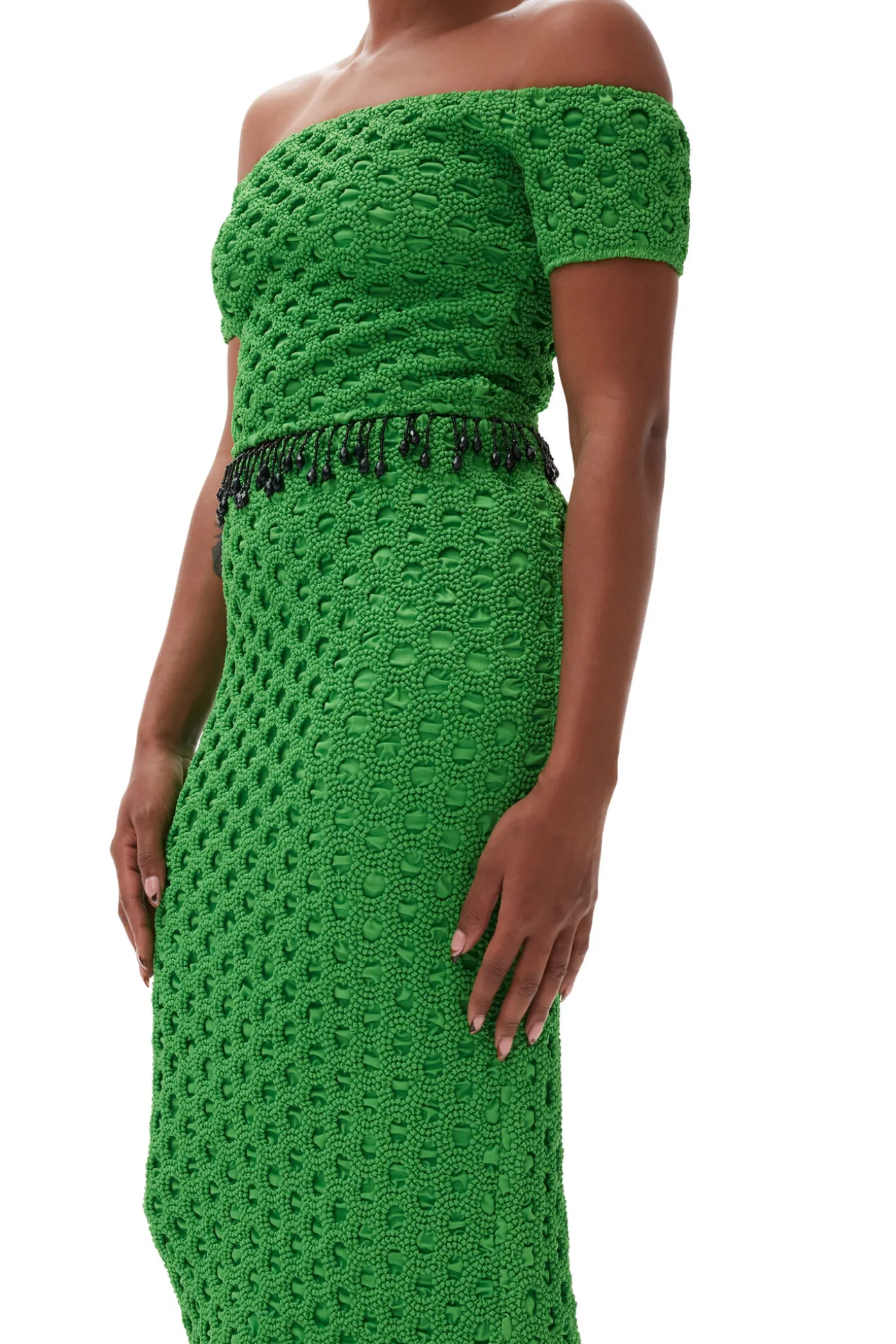 Best GANNI Gesmoktes Schulterfreies Satin-Top Classic Green