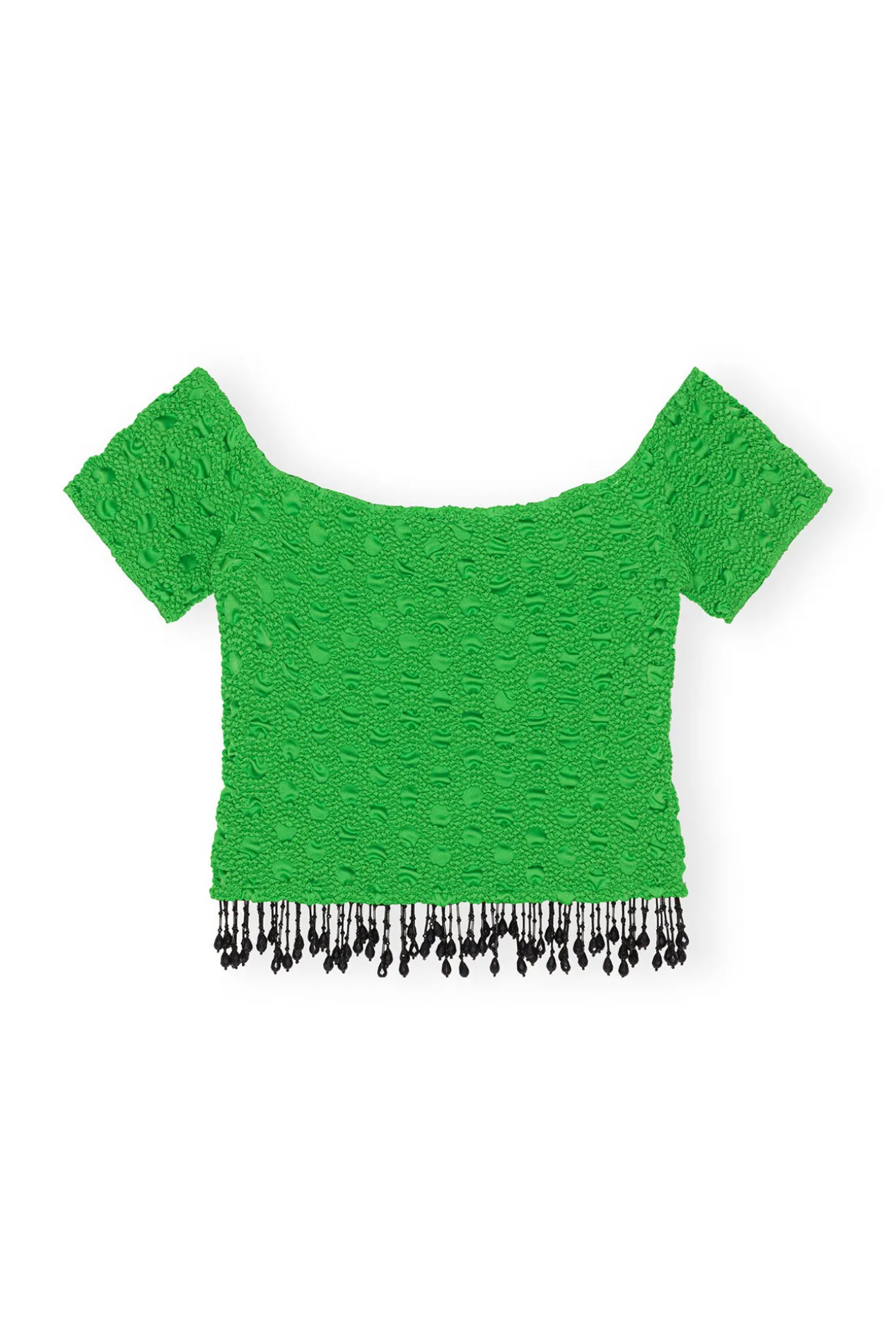 Best GANNI Gesmoktes Schulterfreies Satin-Top Classic Green