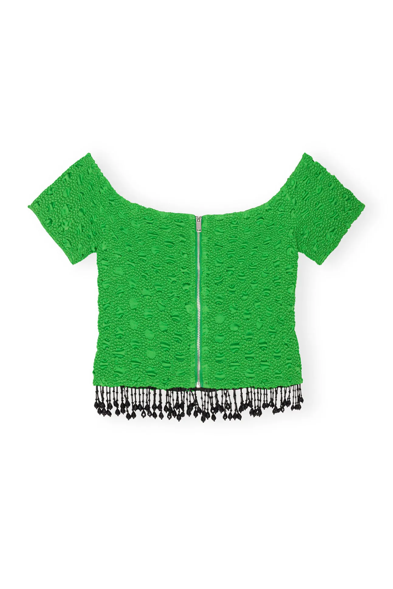 Best GANNI Gesmoktes Schulterfreies Satin-Top Classic Green