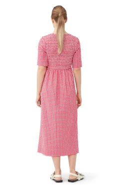 Fashion GANNI Gesmoktes Seersucker-Kleid Love Potion