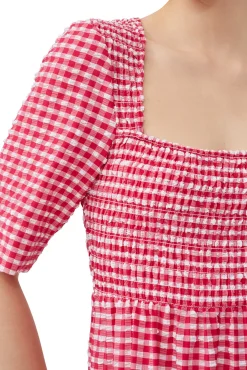 Fashion GANNI Gesmoktes Seersucker-Kleid Love Potion
