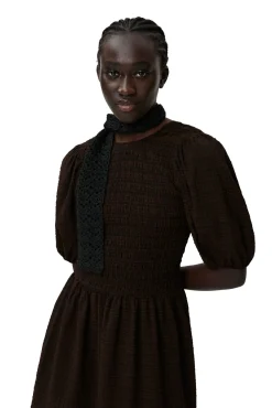 Cheap GANNI Gesmoktes Seersucker-Minikleid Chicory Coffee