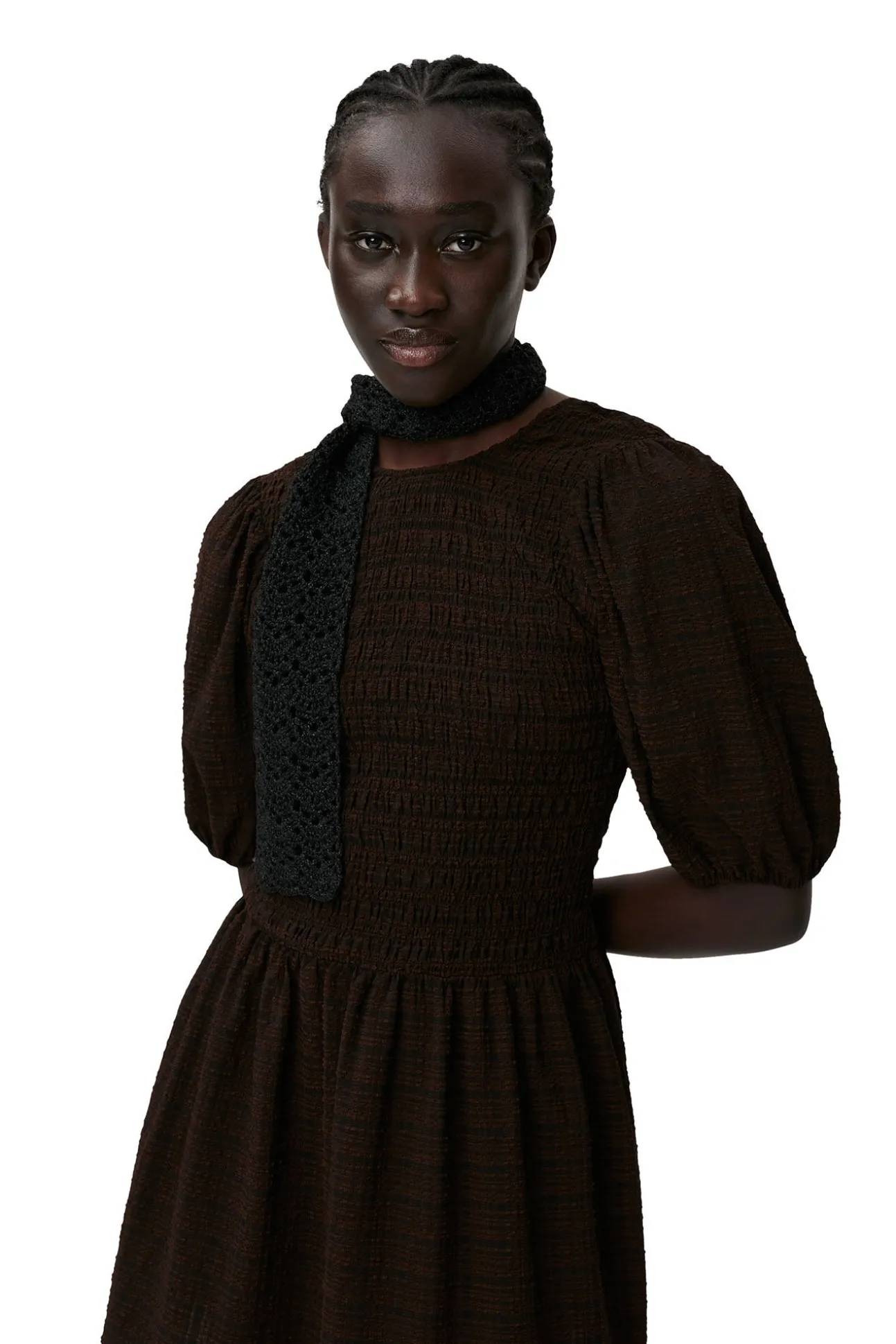 Cheap GANNI Gesmoktes Seersucker-Minikleid Chicory Coffee